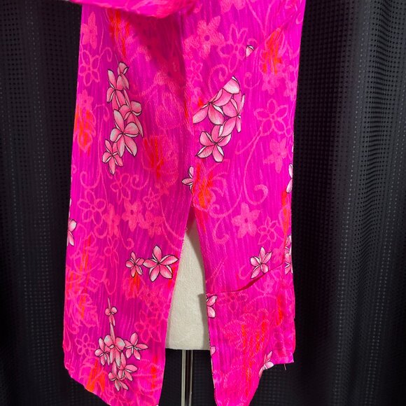 Vintage 60s Bark Cloth Day Glo Psychedelic Floral Mandarin Collar Shirt Hawaiian - Picture 4 of 13